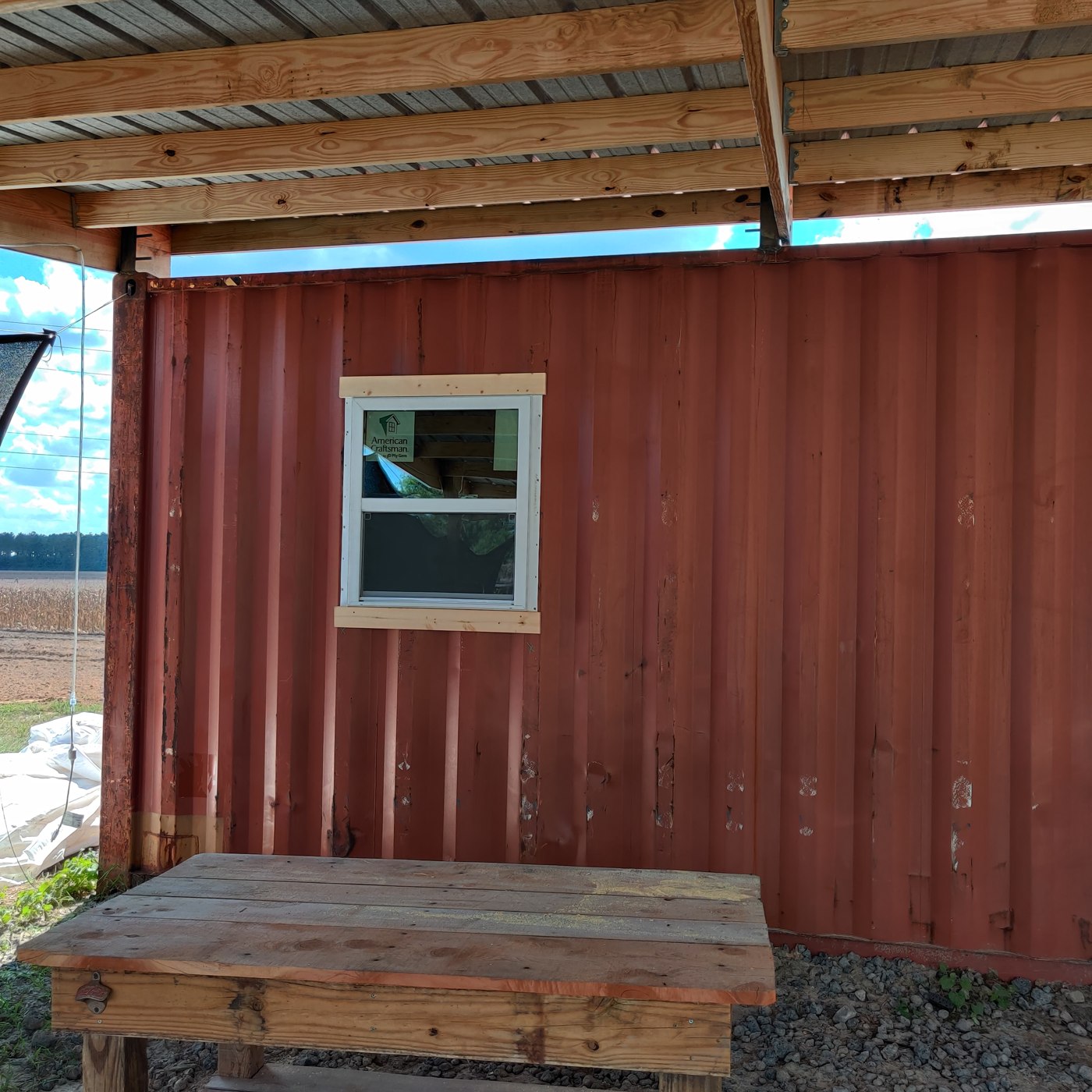 Storage container window and exterior construction