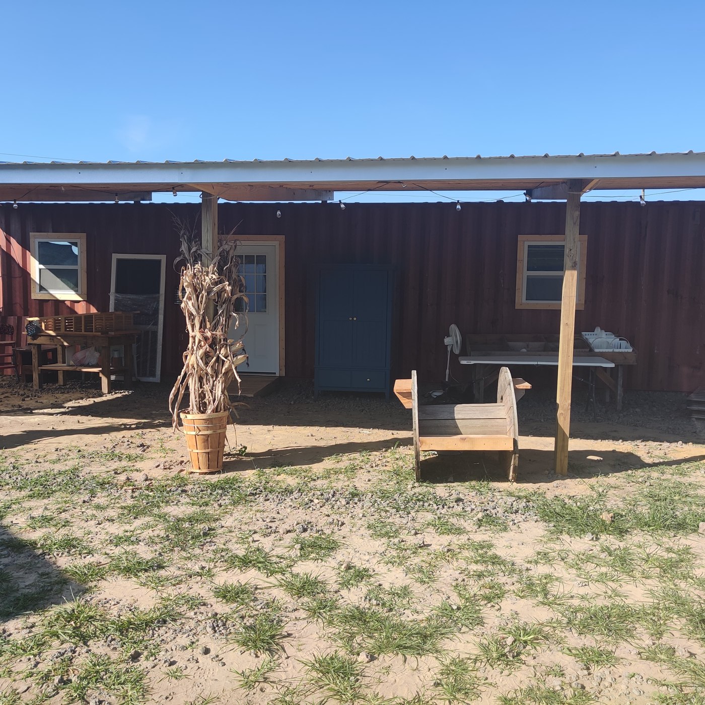 Storage container window and exterior construction