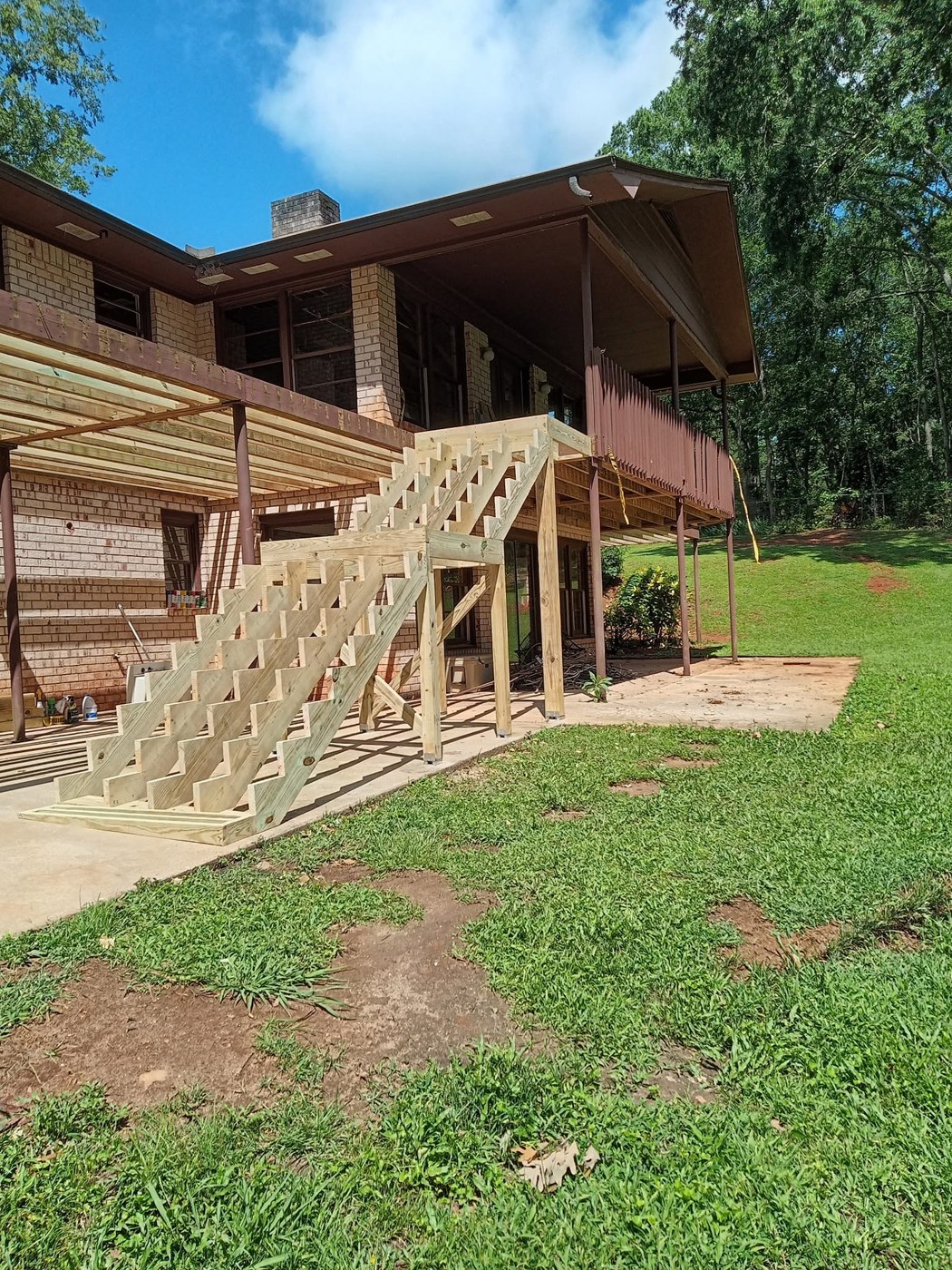 Exterior timber steps and deck