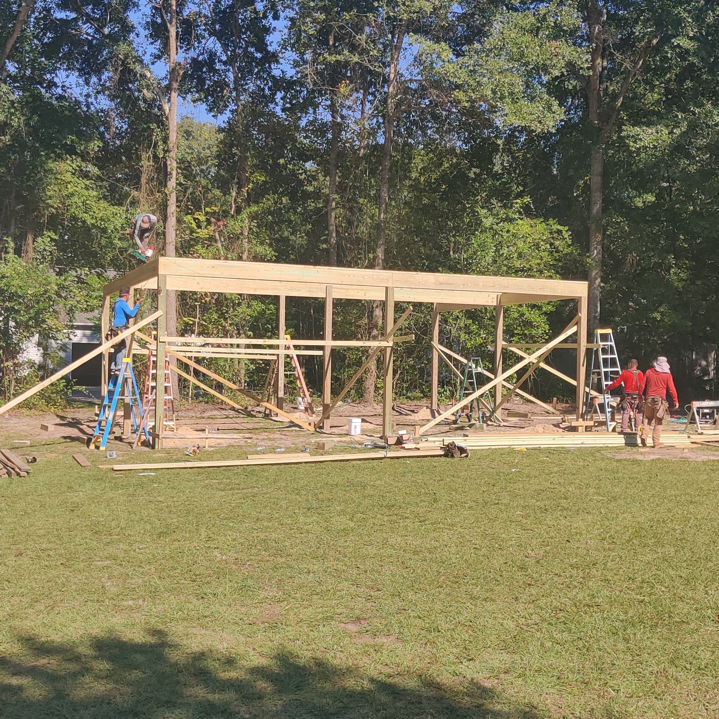 Pole barn wall framing before roof trusses