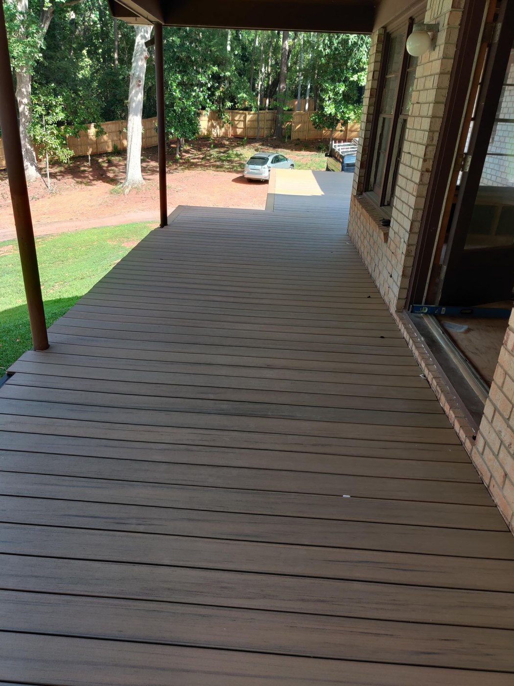 View along the installed deck boards