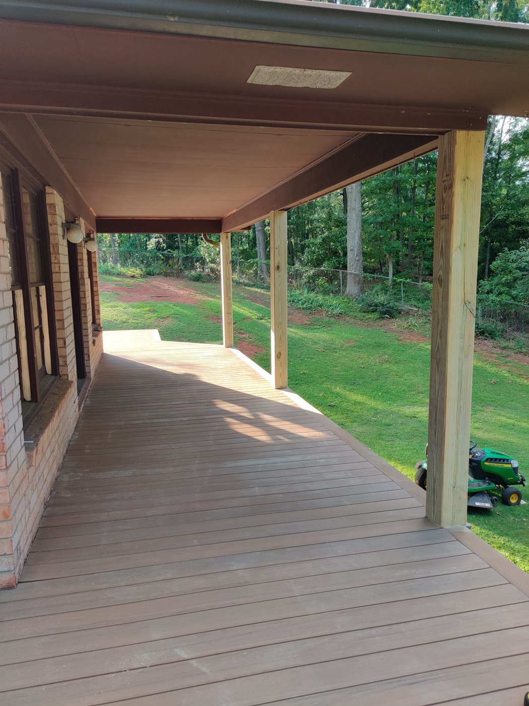 Covered deck with installed decking