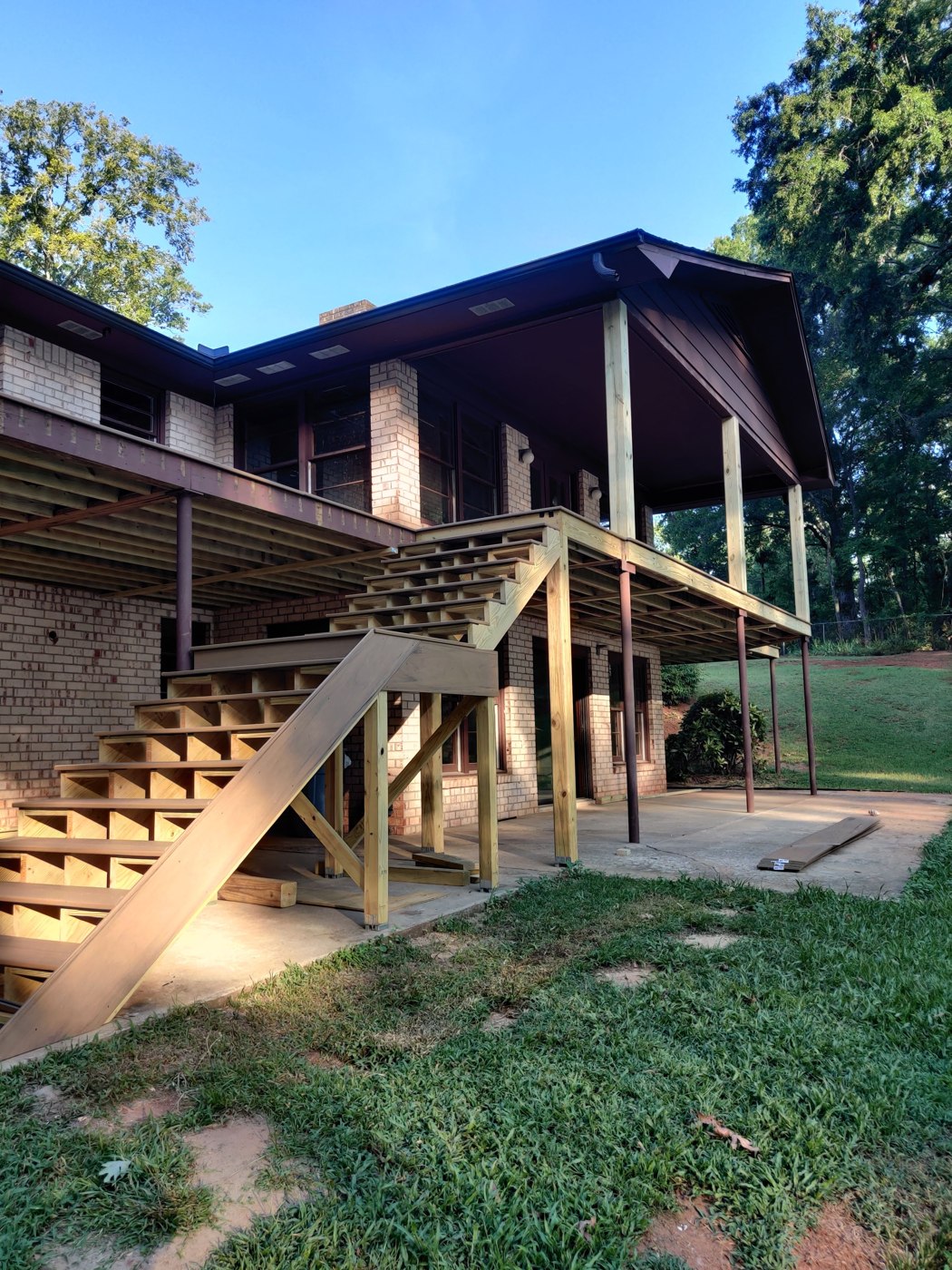 Exterior view of the deck and timber staircase