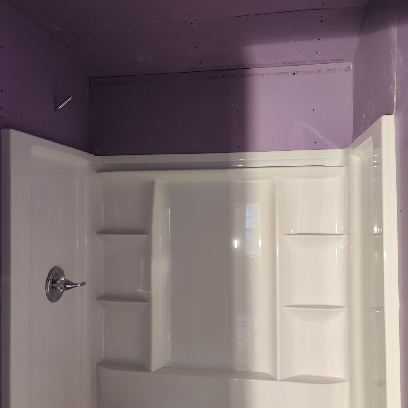 Shower installation during the tiny-house renovation